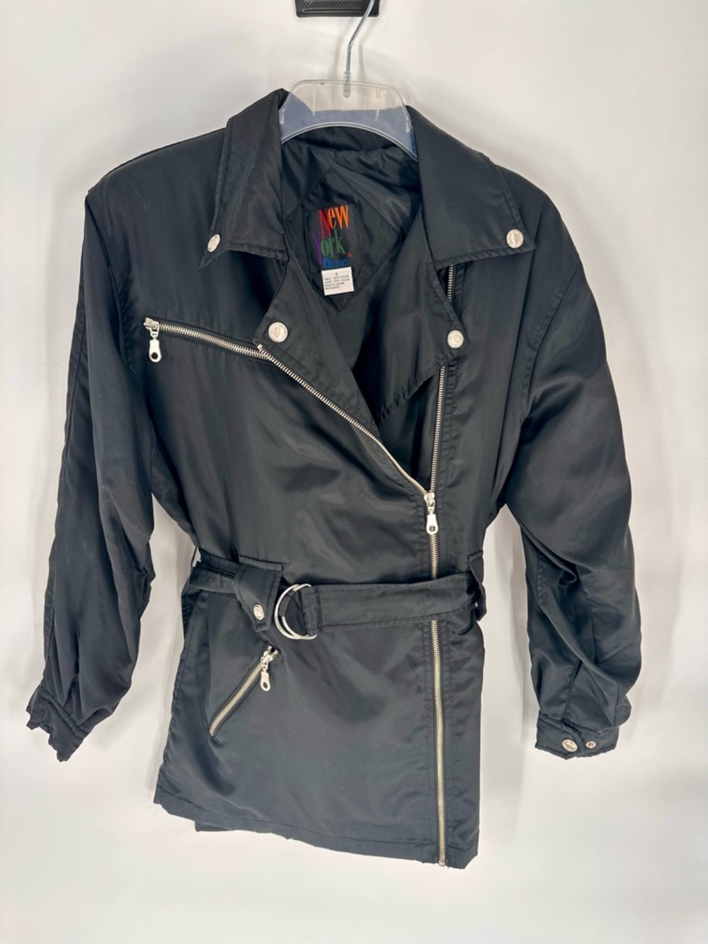 Black Belted Asymmetrical Zip Women's Jacket Vintage New York Classics Small